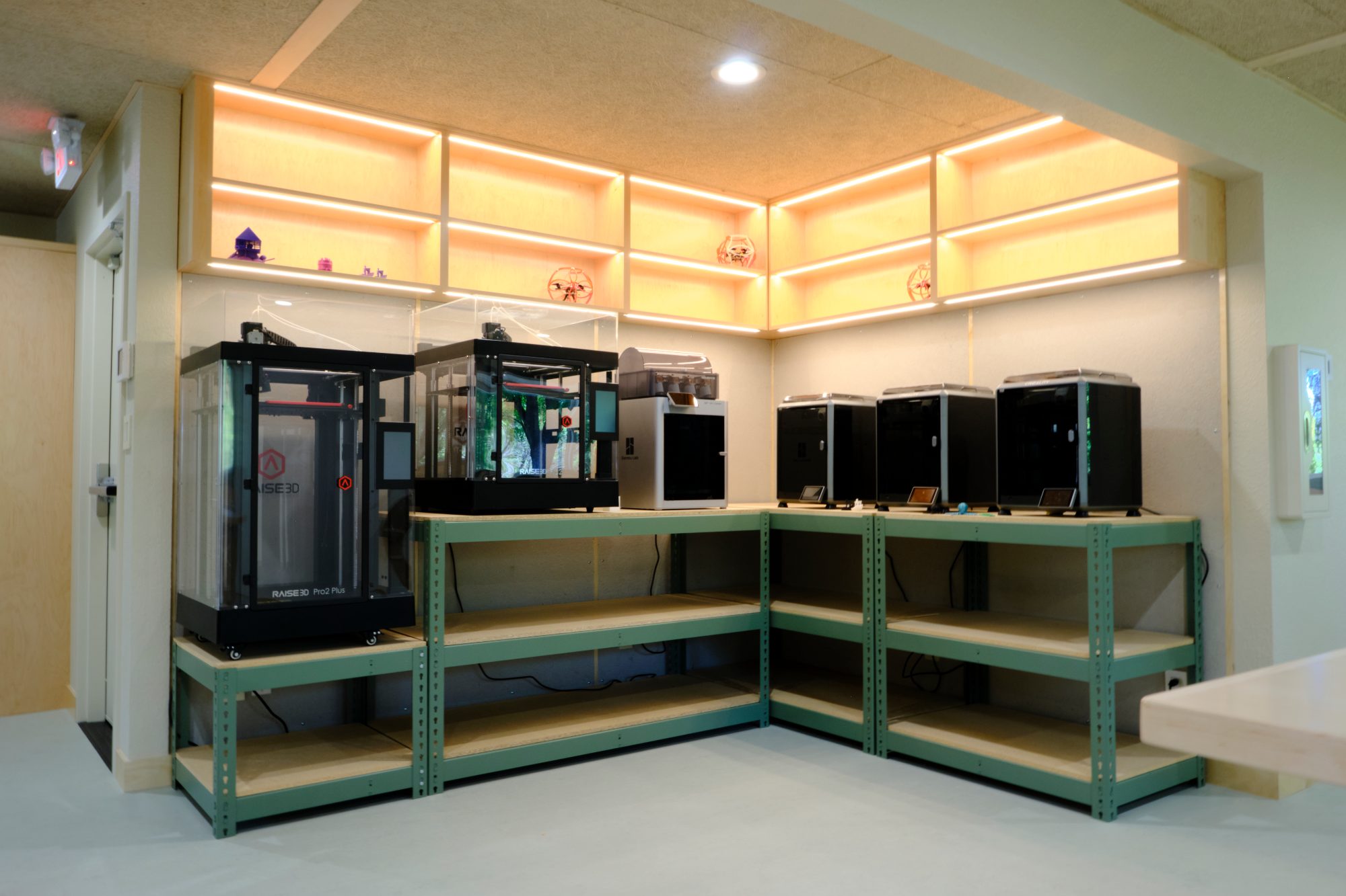 VCC Ranch House, workshop room with lit shelving