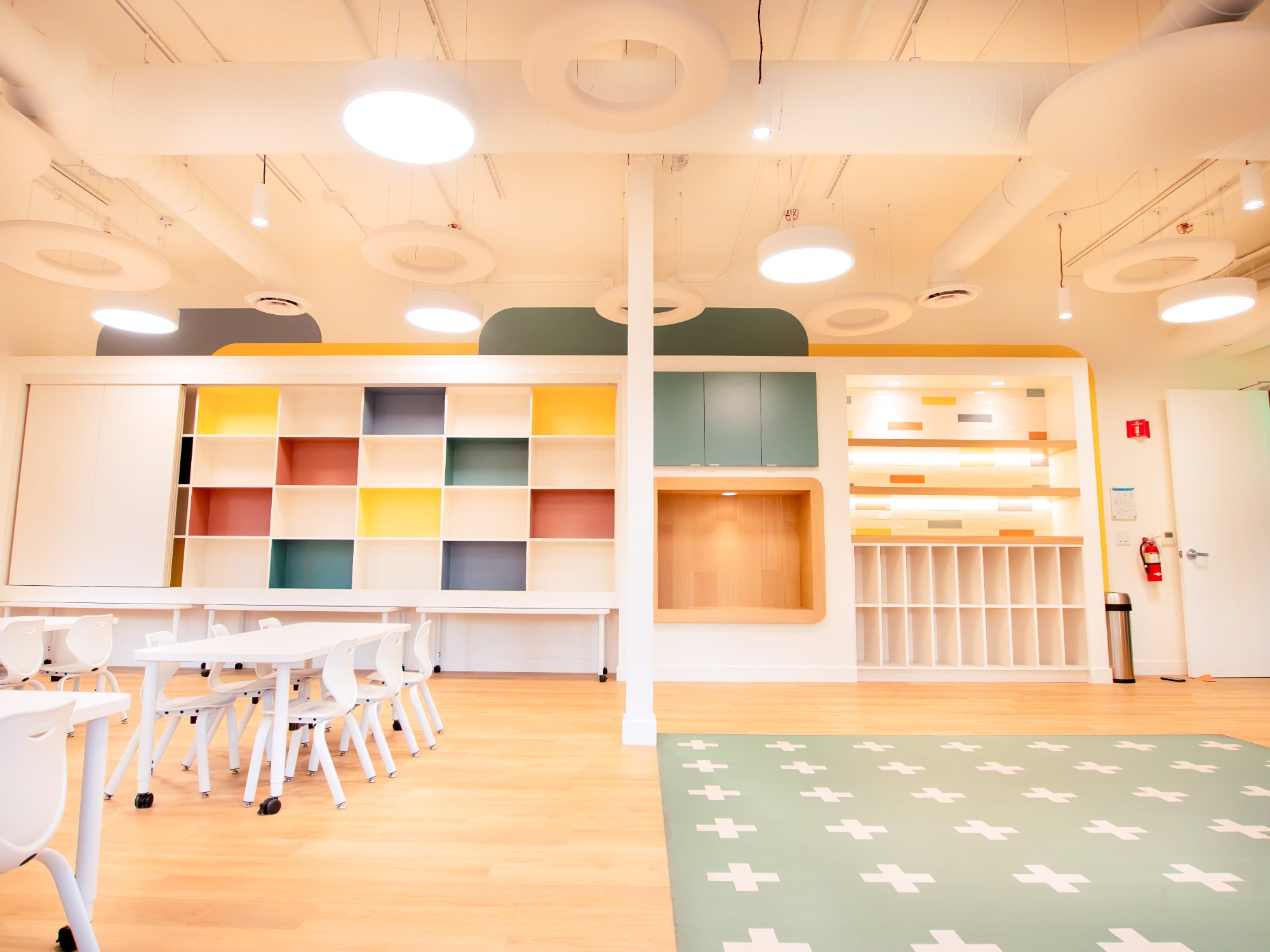 Venture Christian Church Kids Area, check-in area with colorful cubbies